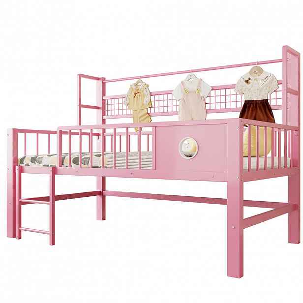 CHICFURN VYVÝŠENÁ POSTEL 90/200 cm v růžové barvě s úložným prostorem