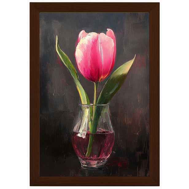 Plakát Rámeček Dřevo Olej Dekorace Příroda Květ Růžový Tulipán 40x60