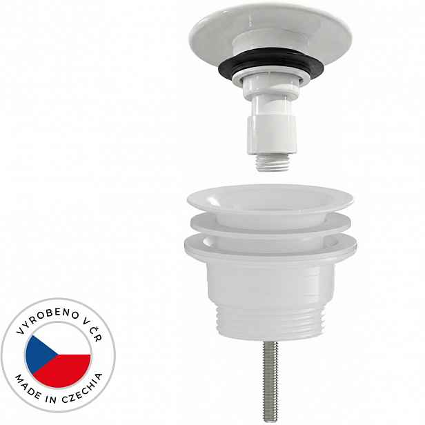 Umyvadlová výpusť - 5/4“ click-clack - univerzální - neuzavíratelná - plast - bílá lesklá