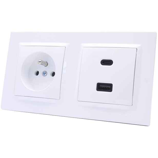 Usb nabíječka a zásuvka Simon 10 v dvojitém rámečku, bílá