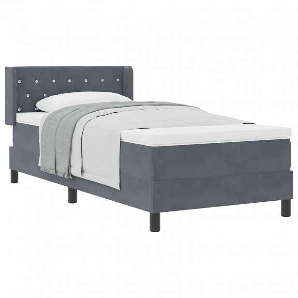 vidaXL Postel s boxspringem s čelo Tmavě šedá 190 x 90 cm samet
