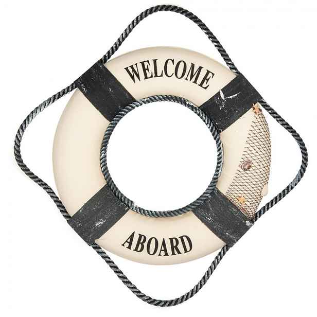 Bílo-modrá dekorace záchranný kruh Lifebuoy Nautic - Ø 31*6 cm Clayre & Eef