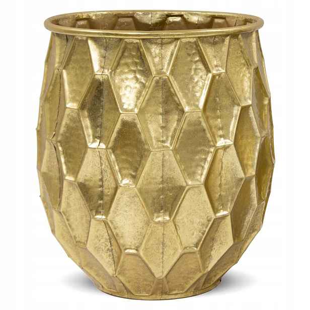 Květináč Obal Na Květináč Kovový Zlatý 32x26 cm Zdobený Květináč Medová Plástev 25 30