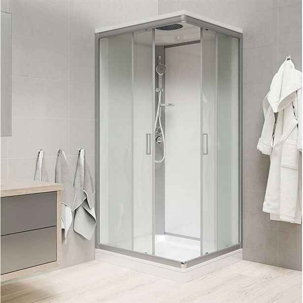Mereo - Sprchový box 90x90 cm, se stříškou, satin/bílá/sklo Point CK34122KMSW
