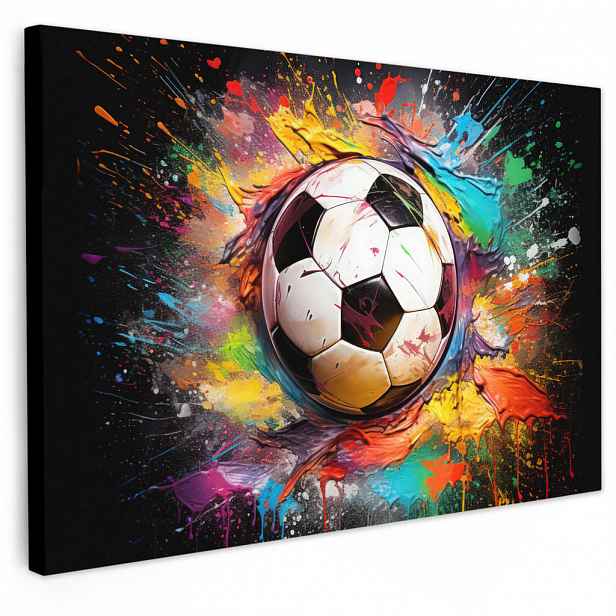 MuchoWow OBRAZ NA PLÁTNĚ Fotbal - barva - barvy - černá - bílá 90x60 cm