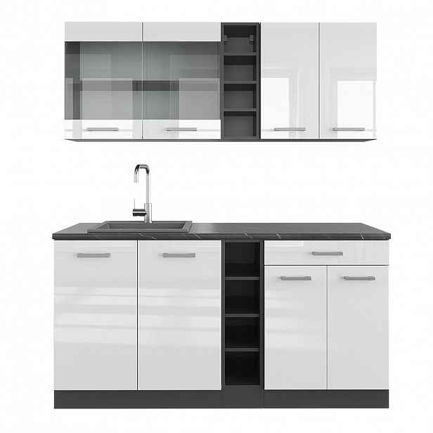 Vicco JEDNOTKOVÁ KUCHYNĚ R-Line Bílý vysoký lesk/antracit 160 cm bez pracovní desky