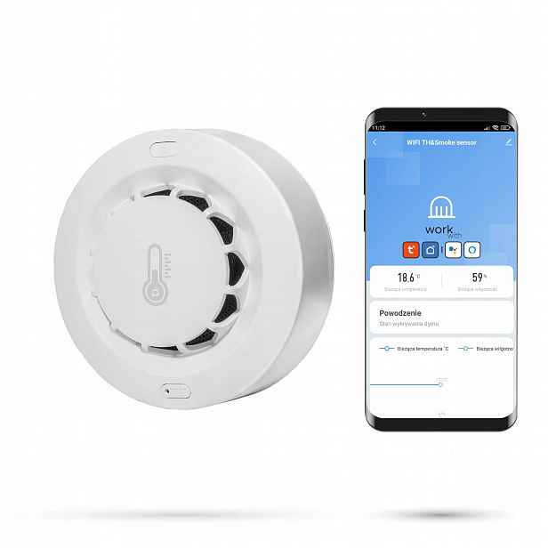 WiFi detektor kouře Tuya s teplotním senzorem a alarmem