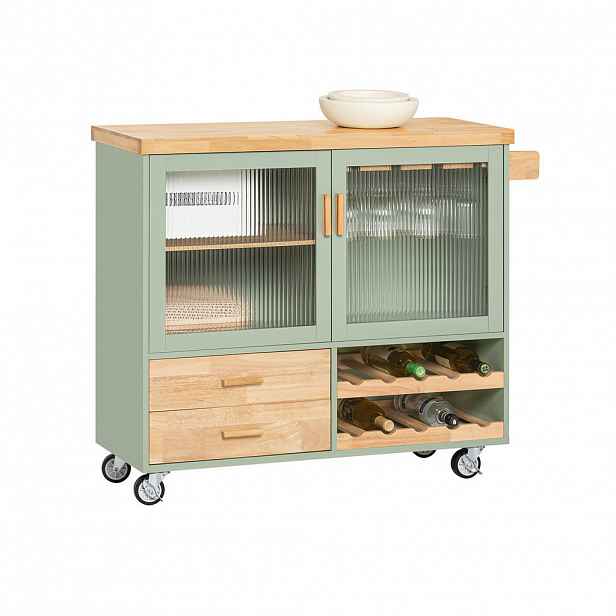 SoBuy KUCHYŇSKÝ OSTRŮVEK se 2 zásuvkami Zelená 100x40x92cm Moderní