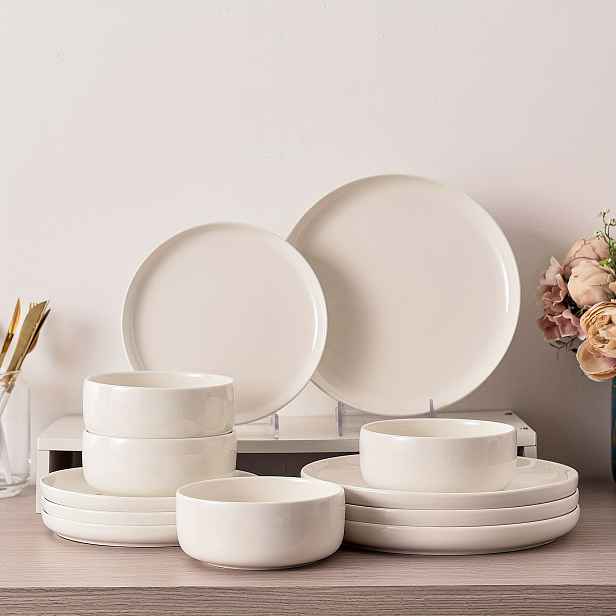 TEMU 12dílná sada jídelní soupravy, bílá porcelánová sada talířů a mís, služební sada pro 4 osoby