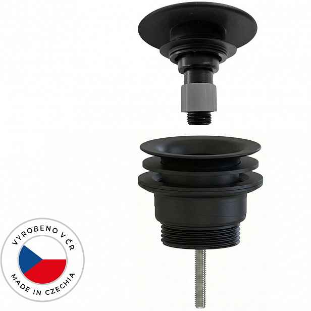 Umyvadlová výpusť - 5/4“ click-clack - univerzální - neuzavíratelná - plast - černá matná