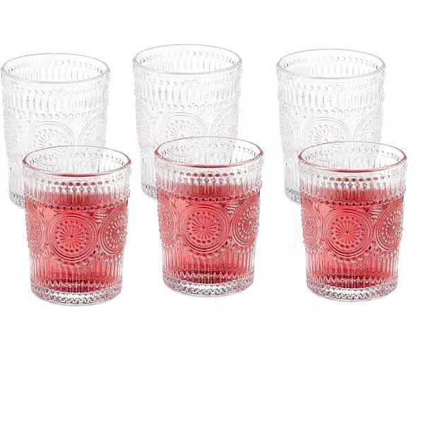 6 X Sklenice Na Pití 300 ML Ve Vintage Stylu 10 X 8 CM Vhodná Do Myčky Nádobí