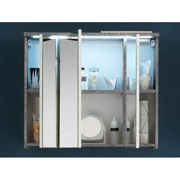 Koupelnová skříňka se zrcadlem a osvětlením Pool, šedý beton
