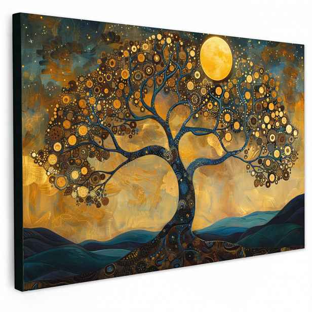 MuchoWow OBRAZ NA PLÁTNĚ Strom - Měsíc - Květiny - Zlato - Umění 90x60 cm