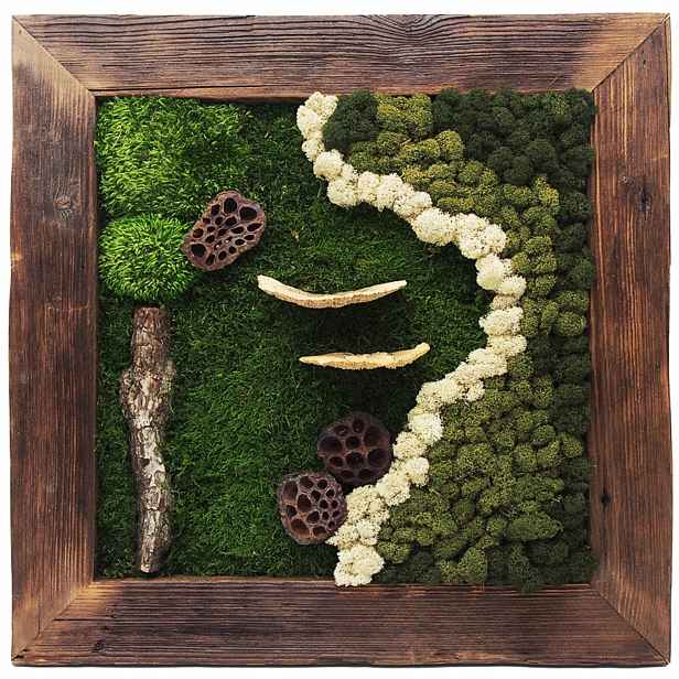 Obraz Z Mchu v dřevěném rámu 25x25 cm mech chrobotek Živý Obraz handmade