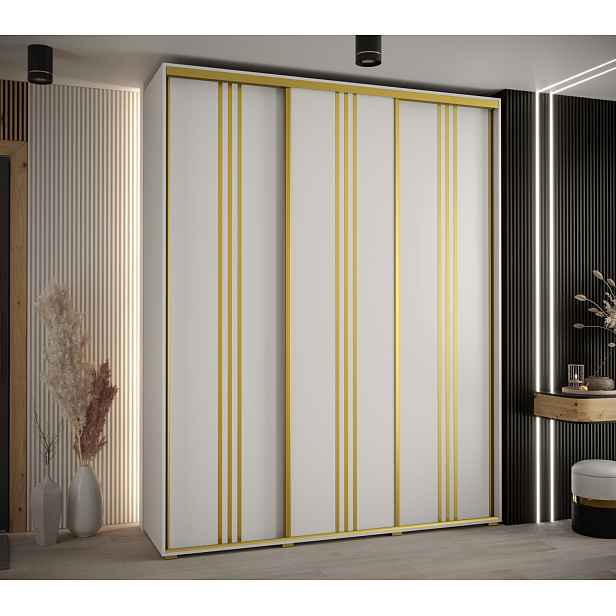 Šatní skříň ASIRI 6 - 190/60 cm, bílá / zlatá