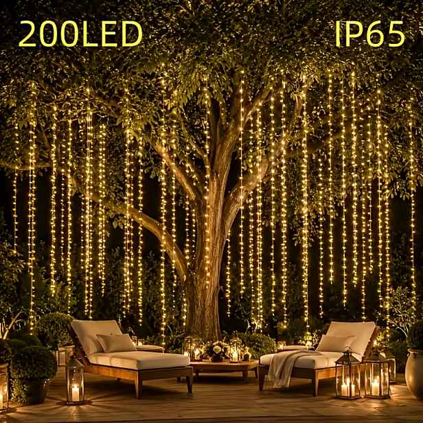 TEMU Na baterie napájené 200 LED závěsné vodopádové světla, visící třpytivé světelné řetězy na pro venkovní dekorace zahrady, svatby a Halloweenu,
