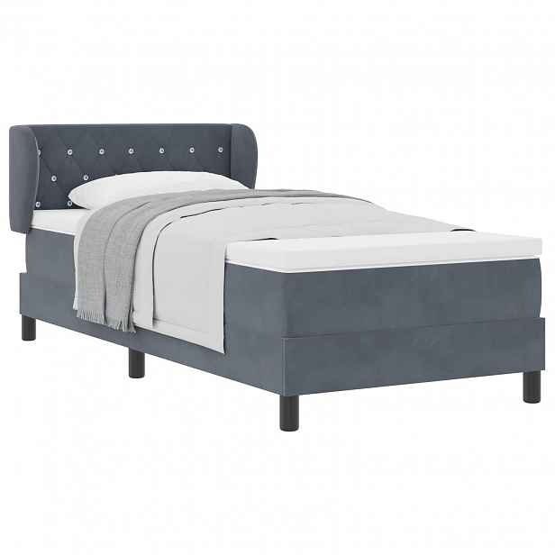 vidaXL Postel s boxspringem s čelo Tmavě šedá 90 x 190 cm samet