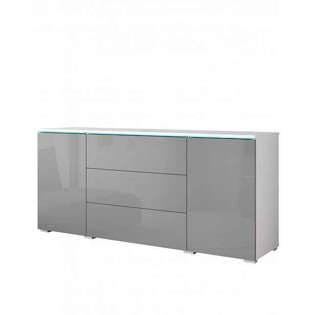 Komoda s LED osvětlením Vera bílý / šedý lesk, 150 cm