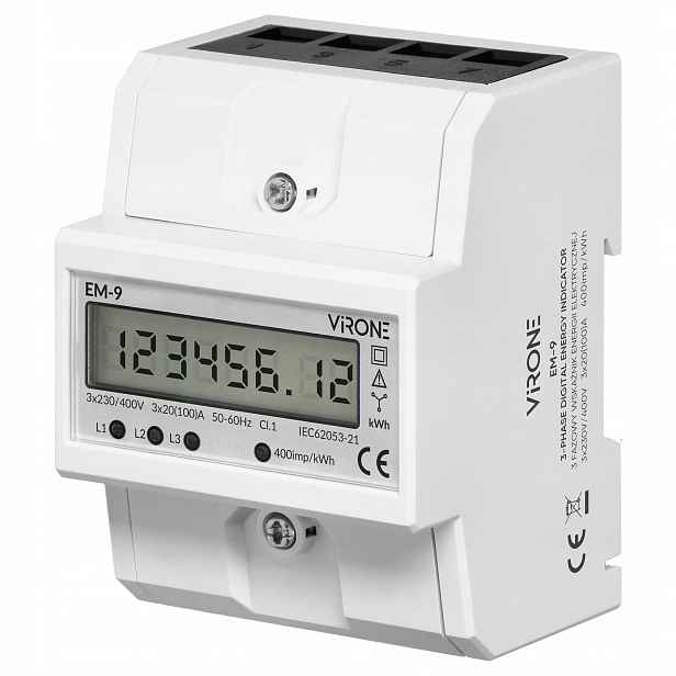 Měřič spotřeby elektrické energie 3-fázový 100A 4 moduly th35
