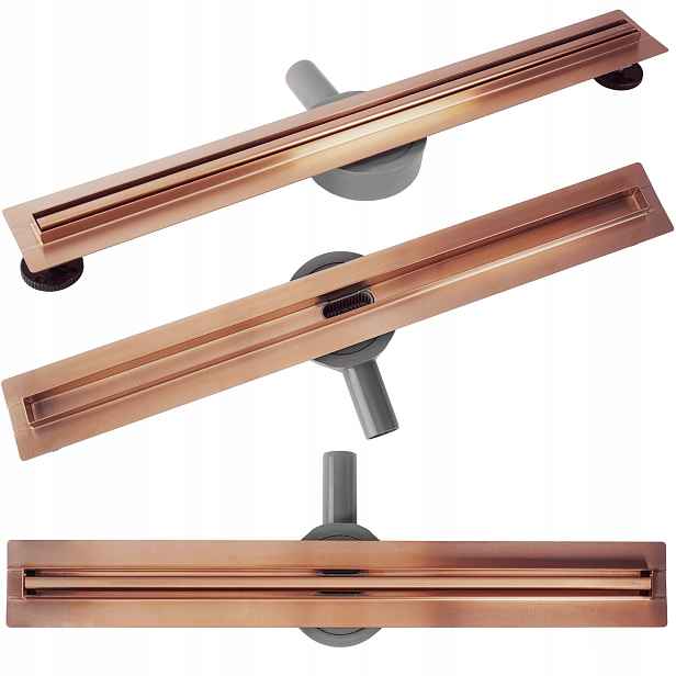 Lineární Odtok 90 cm Neox Slim Pro Nízký Otočný 360 Měď Kartáčovaná