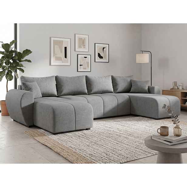 Rozkládací oboustranná sedací souprava do U SEVIO 311x145 cm, šedá + 2 polštářky ZDARMA
