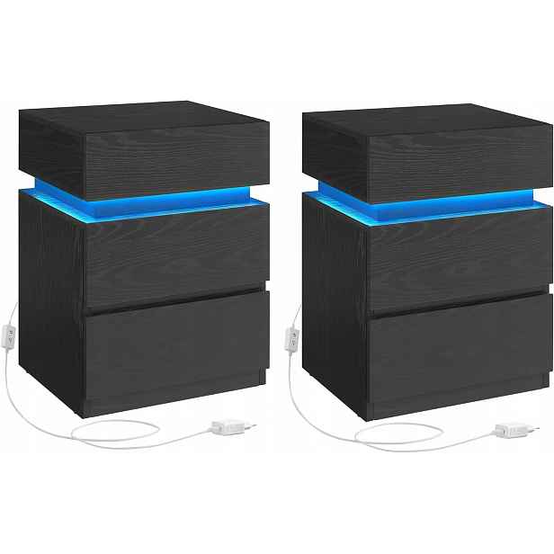 Noční Stolek Podsvícená Led Černá 35 x 40 x 55 cm 2ks