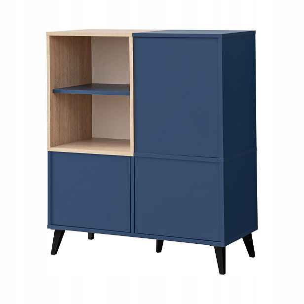 Komoda Komodee Fondi 89,9 x 35 x 102 cm dub sonoma světlý, modrá