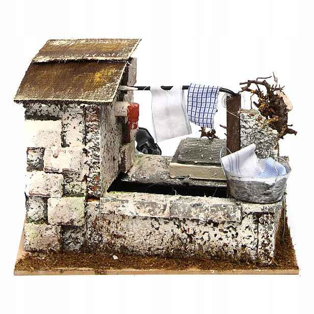 Pohyblivá studna s praním 220 V pro Włoska betlém, ručně vyráběná, 20 x 14 x 17 cm
