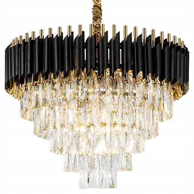 Stropní Svítidlo Černo-zlatá Lustr S Diamanty Závěsná Glamour 55 CM