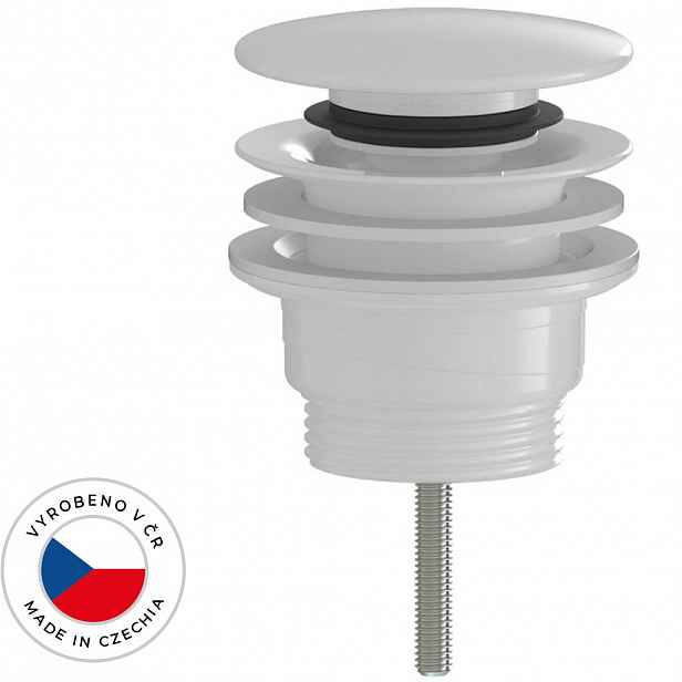Umyvadlová výpusť - 5/4“ click-clack - univerzální - plast - bílá lesklá