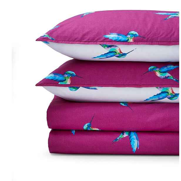 Bílé/fialové bavlněné povlečení na jednolůžko 135x200 cm Hummingbird – Their Nibs
