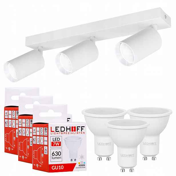 Halogenové svítidlo stropní svítidlo Led Nástěnné svítidlo bílé Set Žárovka GU10 x3