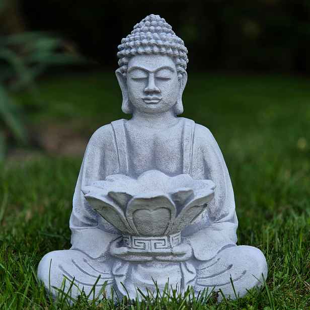 Figura Buddha s lotosovým květem betonová 30 cm Odolný vůči povětrnostním podmínkám