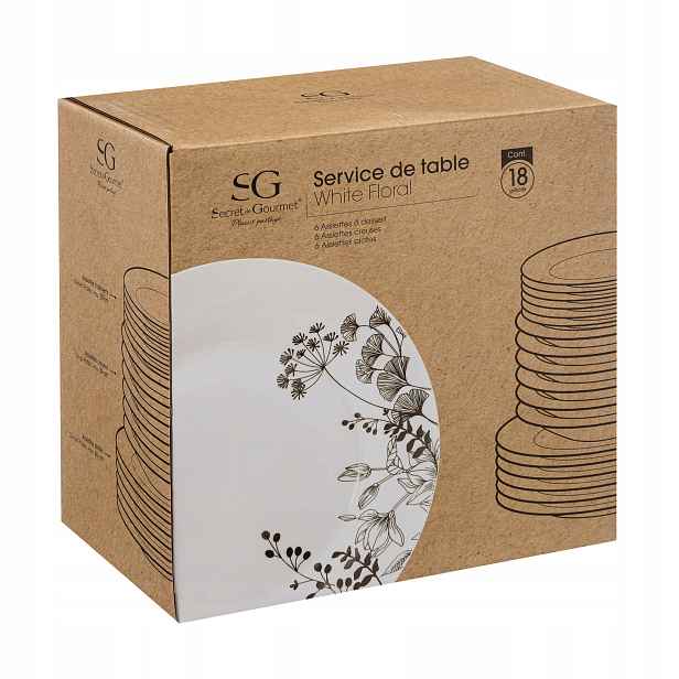 Porcelánová jídelní sada White Floral pro 6 osob, 18 dílů