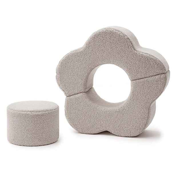 Světle šedé pěnové hřiště 3 ks z materiálu bouclé výška 27 cm 88x90 cm – Meowbaby