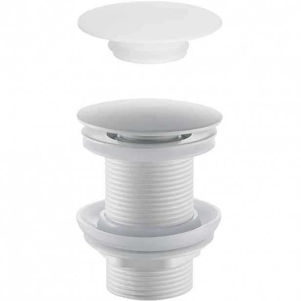 Umyvadlová výpusť - 5/4“ click-clack bez přepadu + kryt z litého mramoru - nerez - 10/60mm - bílá matná
