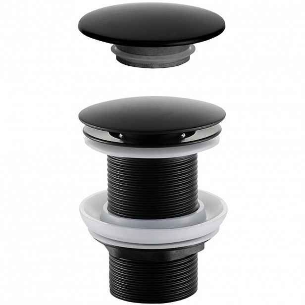 Umyvadlová výpusť - 5/4“ click-clack bez přepadu + kryt z litého mramoru - nerez - 10/60mm - černá matná