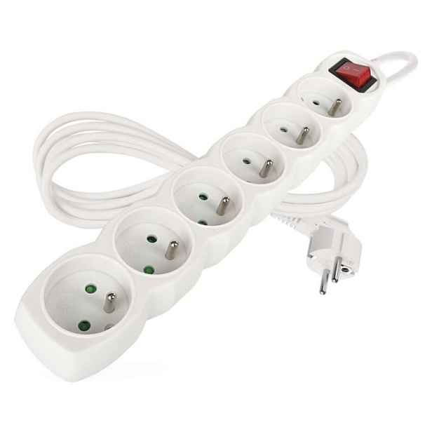Prodlužovací kabel EMOS 2m, 6 zásuvek, s vypínačem, bílý, PVC, 1 mm2