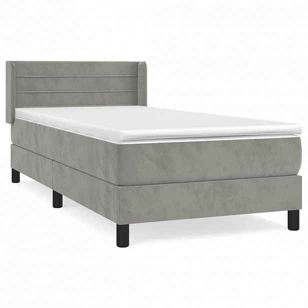 vidaXL Box spring postel s matrací světle šedá 90x200 cm samet