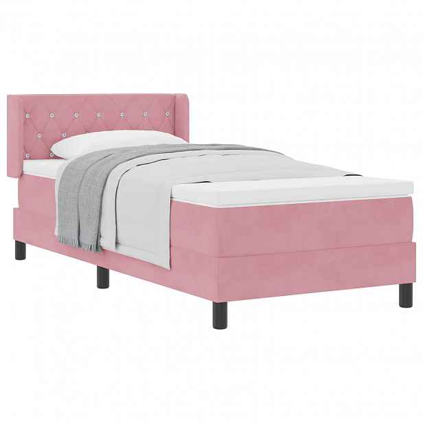 vidaXL Postel s boxspringem s čelo Růžová 200 x 90 cm samet