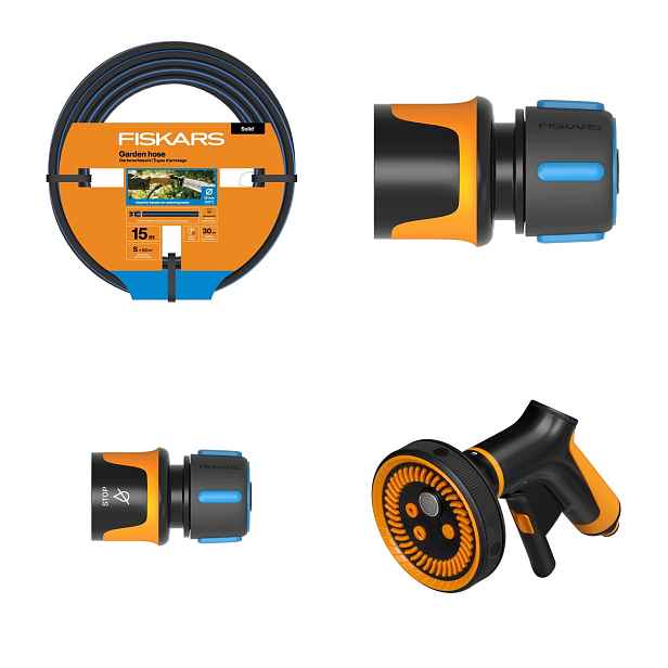 Fiskars Sada pro Na Zavlažování Pistole Rychlospojka x2 Hadice 1/2" 15 m