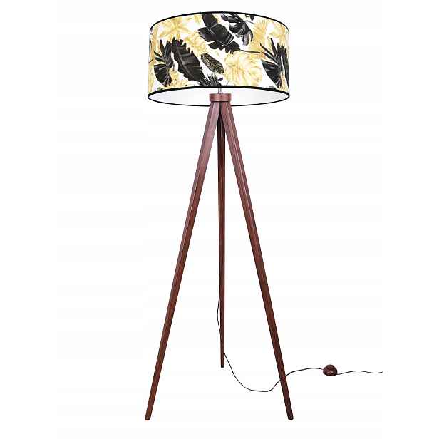 Stojací Lampa Trojnožka Stínidlo Zlaté Květy Led