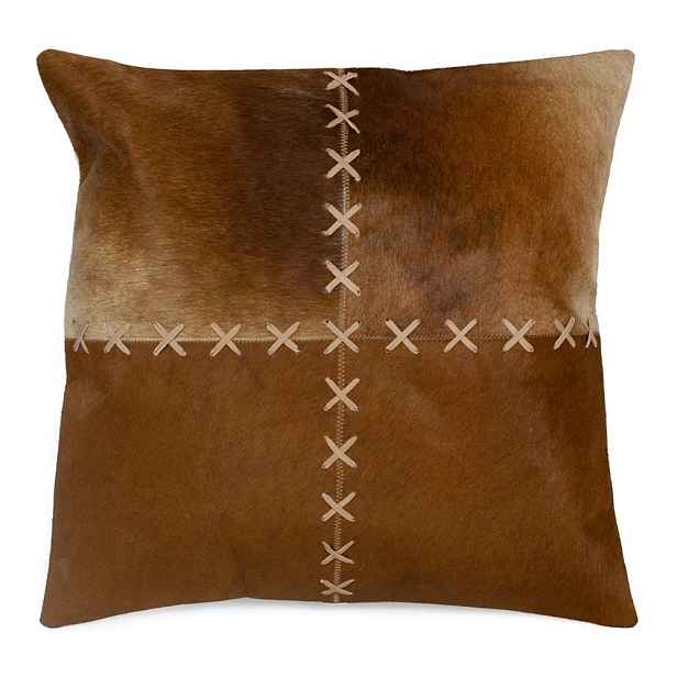 Hnědý kožený polštář s výrazným stehem Stitch Cow - 45*45*15cm Mars & More