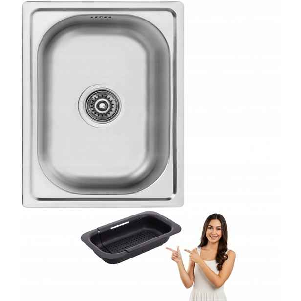 Ocelový dřez 48x35 Inox Hladký upevňovací sifon odkapávač