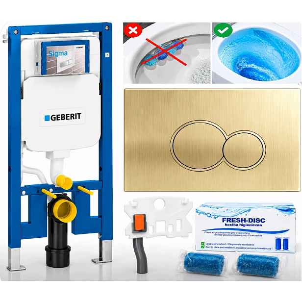 Rám pro Wc Geberit Duofix Slim 8 cm UP720 tlačítko S7 zlatý Fresh-disc