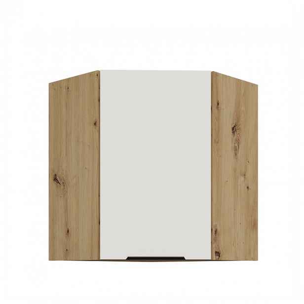 Horní rohová skříňka LUNARA 1 - 60x60 cm, bílá / dub artisan