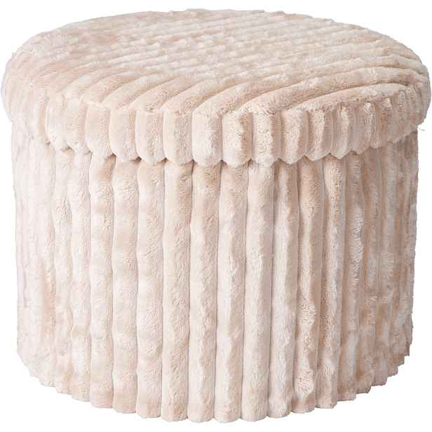 Taburet S Úložným Prostorem Kulatá Ø 43 cm x 32,5 cm Béžová Měkká Otevírací Pohovka