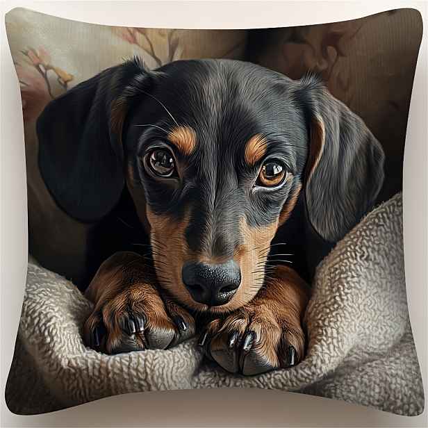 TEMU 1ks Roztomilý Němec Dachshund Vložka na polštář - 2D Dvojitý Potisk, Měkký 100% Polyester, Vintage Styl s Zip Uzavřením, Strojové Praní pro