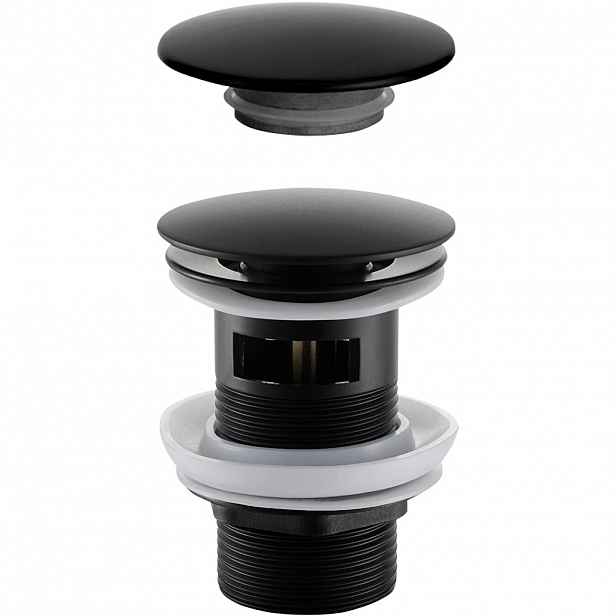 Umyvadlová výpusť - 5/4“ click-clack s přepadem + kryt z litého mramoru - nerez - 25/60mm -  černá matná
