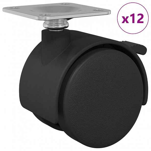 vidaXL Kolečko 12 ks Černá 39,5 x 39,5 x 37,8 mm Železo a polypropylen